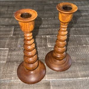Wooden Spiral Candlestick Holders